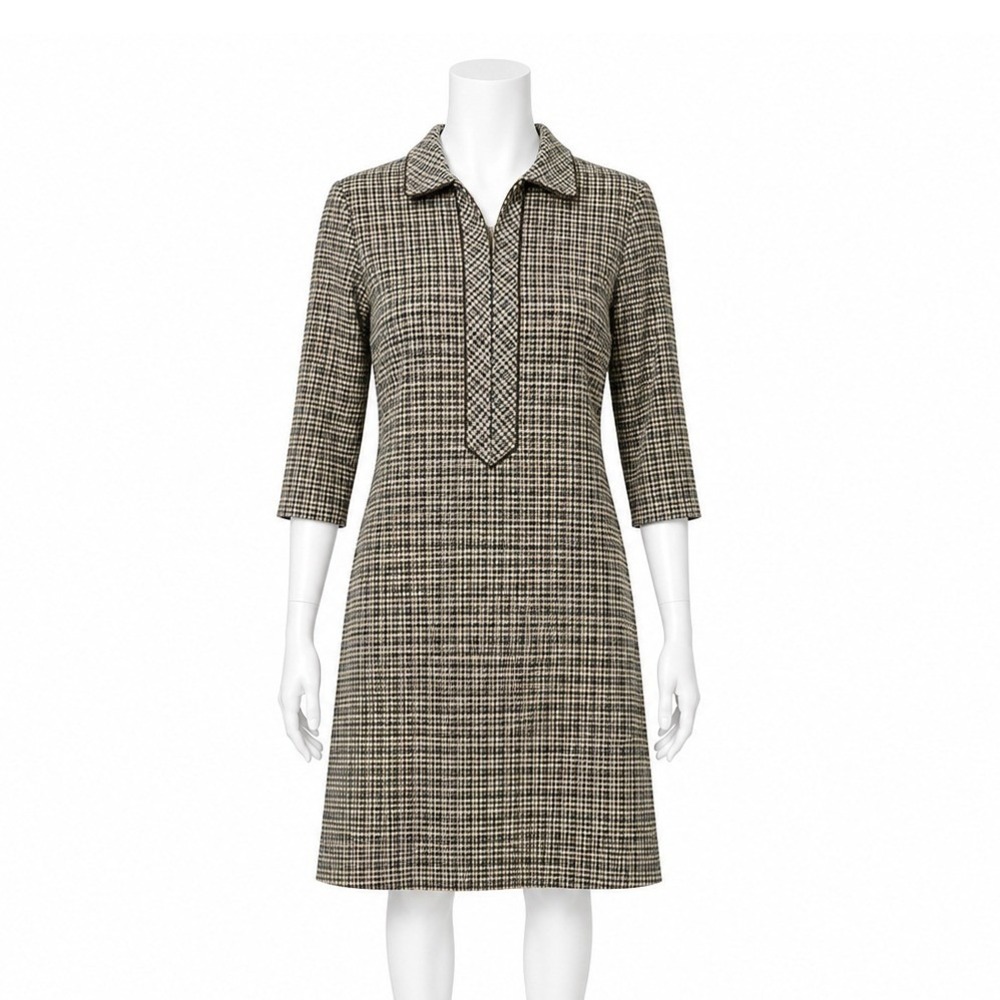 J McLaughlin Makayla Houndstooth Plaid Shift Dress Women's XS Collared Fall